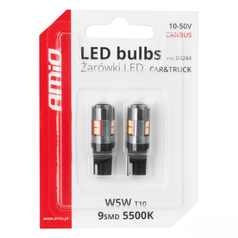 Bec LED CANBUS T10 W5W 9SMD 3030 Alb, 12V/24V [5]