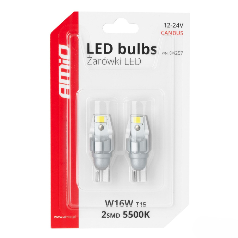 Bec LED CANBUS T15 W16W 2SMD 3570 Alb, 12V/24V - Marsarier/Pozitie [5]