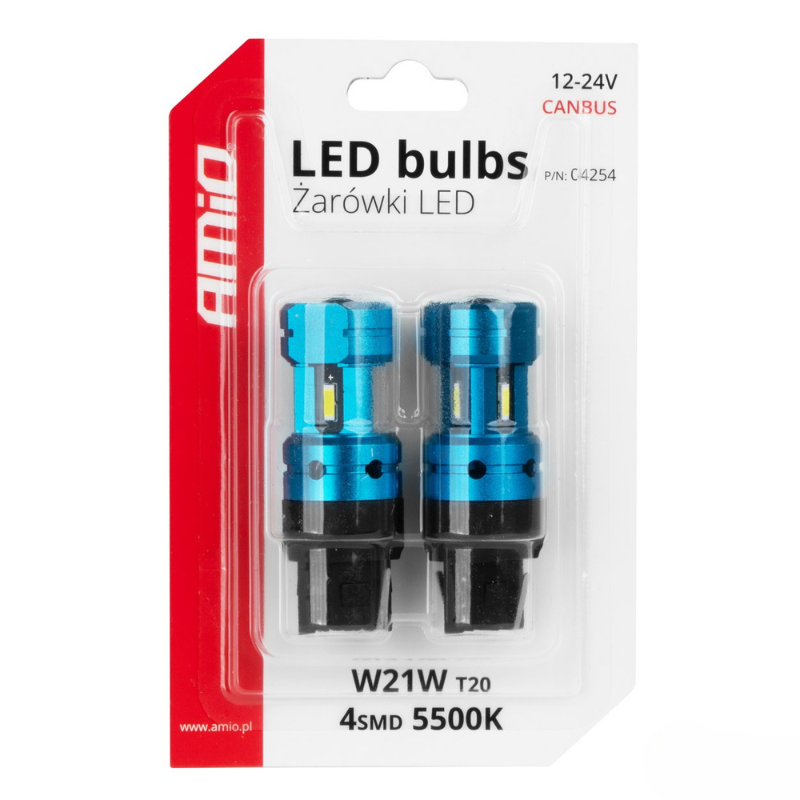 Bec LED CANBUS T20 7440 (W21W) 4SMD 1860 Alb, 12V/24V [5]