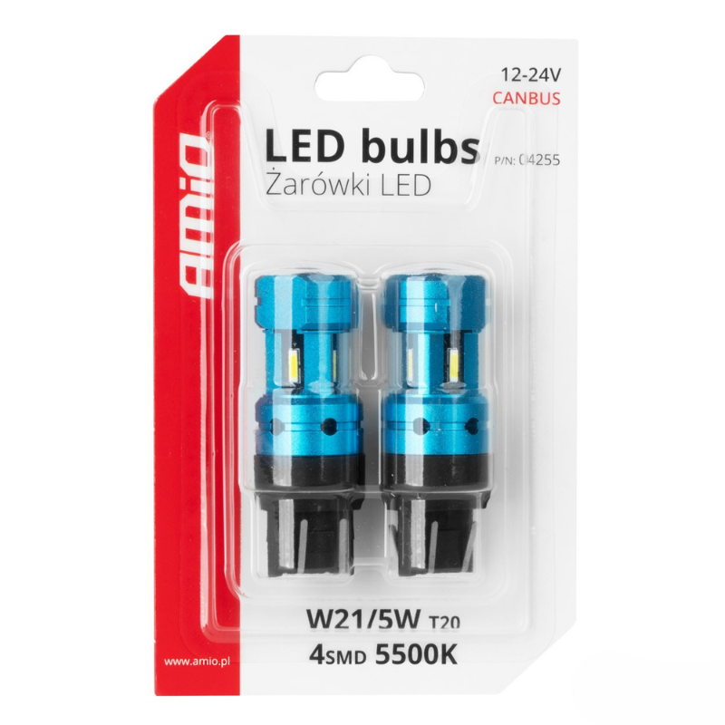 Bec LED CANBUS T20 7443 (W21/5W) 4SMD 1860 Alb, 12V/24V [5]