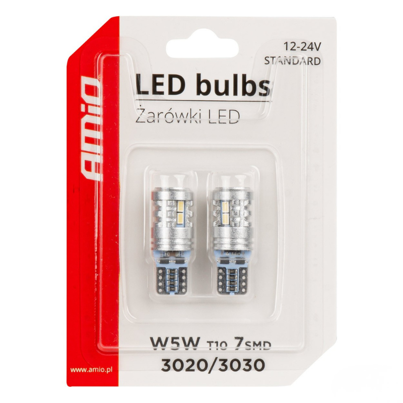 Set 2 Becuri LED STANDARD T10 W5W 6SMD 3020 + 1SMD 3030 Alb, 12/24V [5]