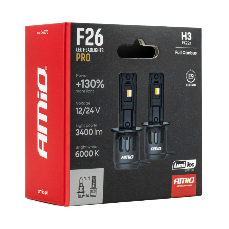 Becuri LED auto F26 PRO, H3, 6000K, 68W, CANBUS, 12/24V [7]