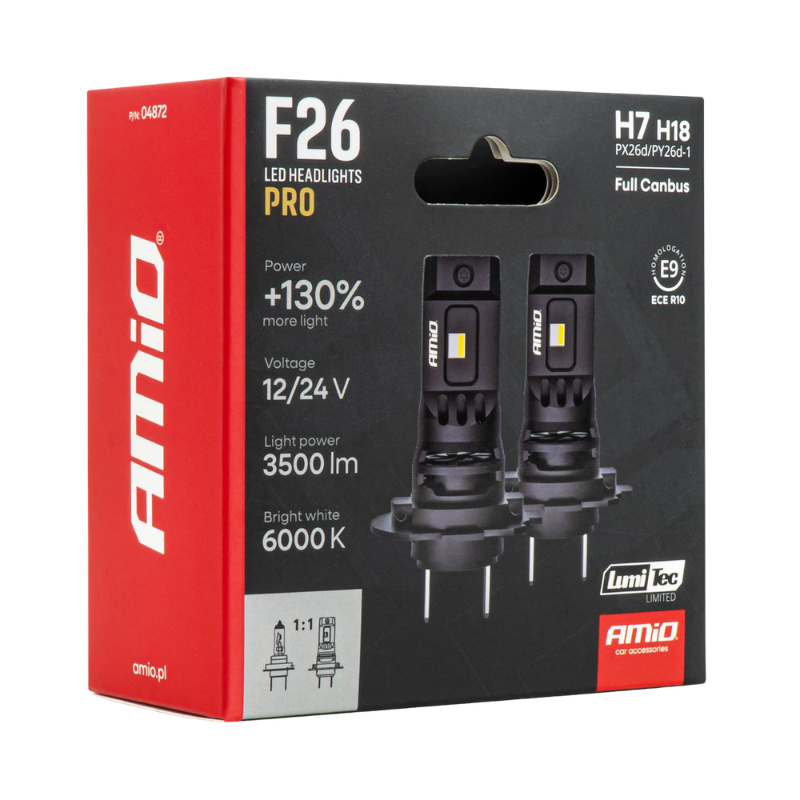 Becuri LED auto F26 PRO, H7/H18, 6000K, 68W, CANBUS, 12/24V [7]