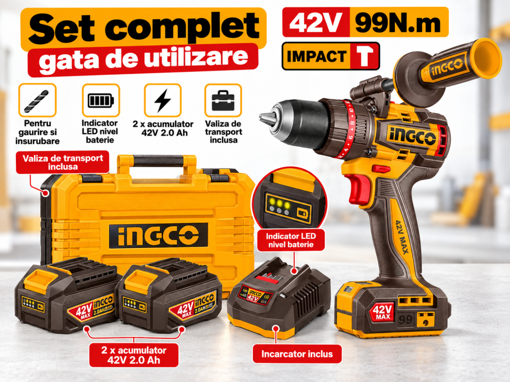 Bormasina cu Impact 42V, 99Nm, cu 2 Baterii, Valiza si Accesorii [7]