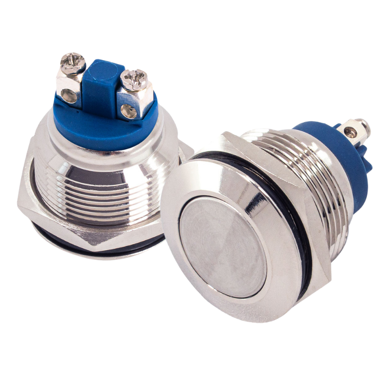 Buton rotund plat, momentan, otel, 1,9 cm, 12/230V, 5A, pentru control circuite [3]