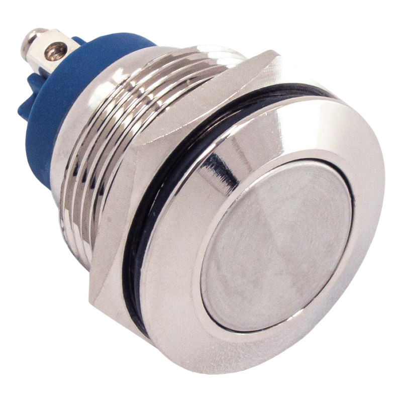 Buton rotund plat, momentan, otel, 1,9 cm, 12/230V, 5A, pentru control circuite [6]