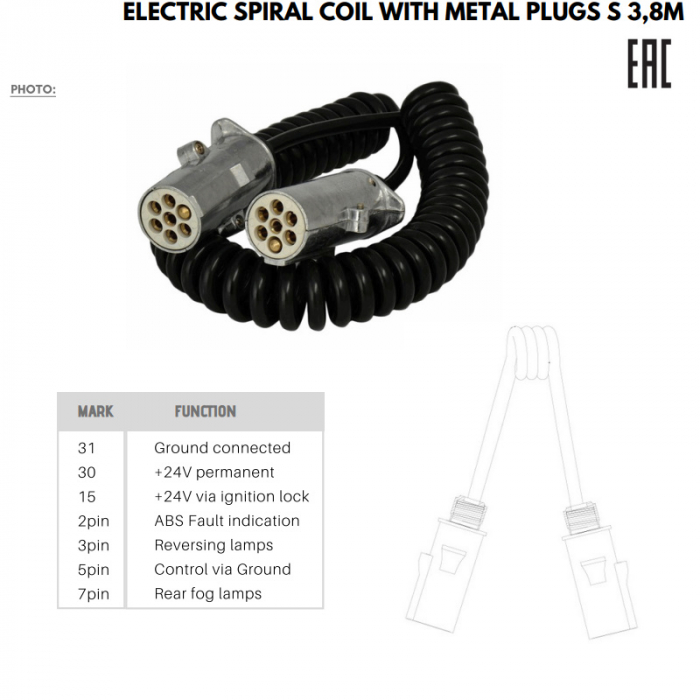 Cablu electric spiralat remorca, 7 pini, tip S, 4m, 24V - Truck LED E1254 [3]