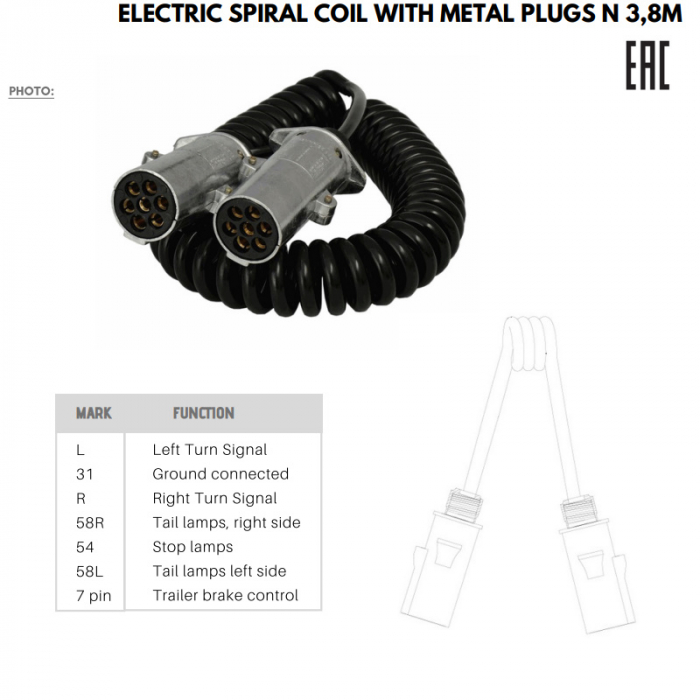 Cablu electric spiralat remorca, stecher mama  mama, 7 PINI, tip N, 4m, 24V - Truck LED E1253 [2]
