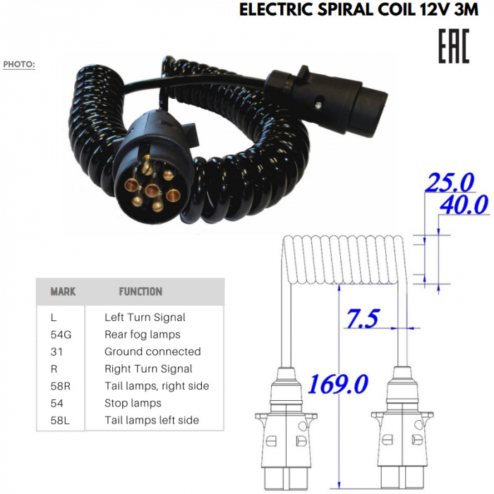 Cablu electric spiralat remorca, stecher tatatata, 7 pini, 3m, 12V - Truck LED E1222 [3]