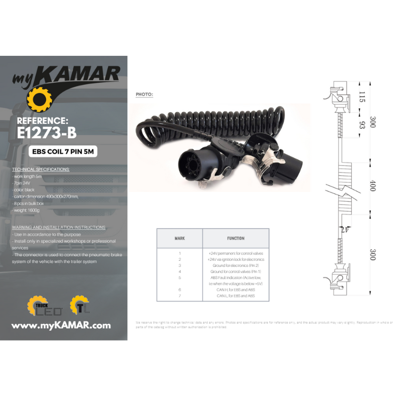 Cablu Spiralat EBS 7 Pini, Conector 24V, Lungime 5 Metri [4]