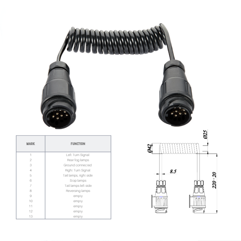 Cablu Spiralat Electric, 13 Pini, 12V, 8 Fire, 1,5m, Conector Remorca [4]