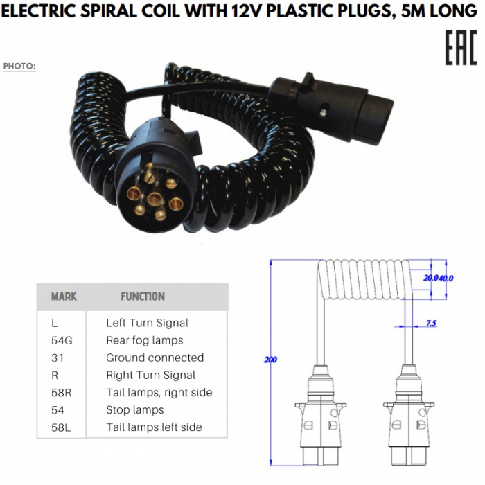 Cablu spiralat electric, stecher 7 pini, tatatata, 5m, 12V - Truck LED E1219 [2]