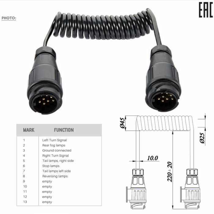 Cablu spiralat TataTata, 13 pini, 8fire, 3m - Truck LED E1383 [3]