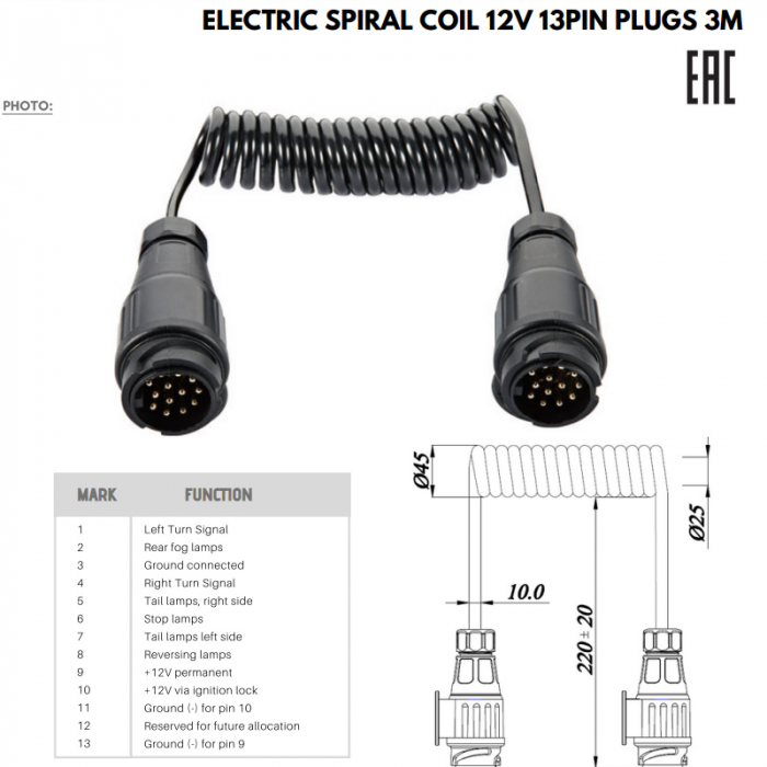 Cablu spiralat, TataTata, 13pini, 13fire, 3m - Truck LED E1382 [3]