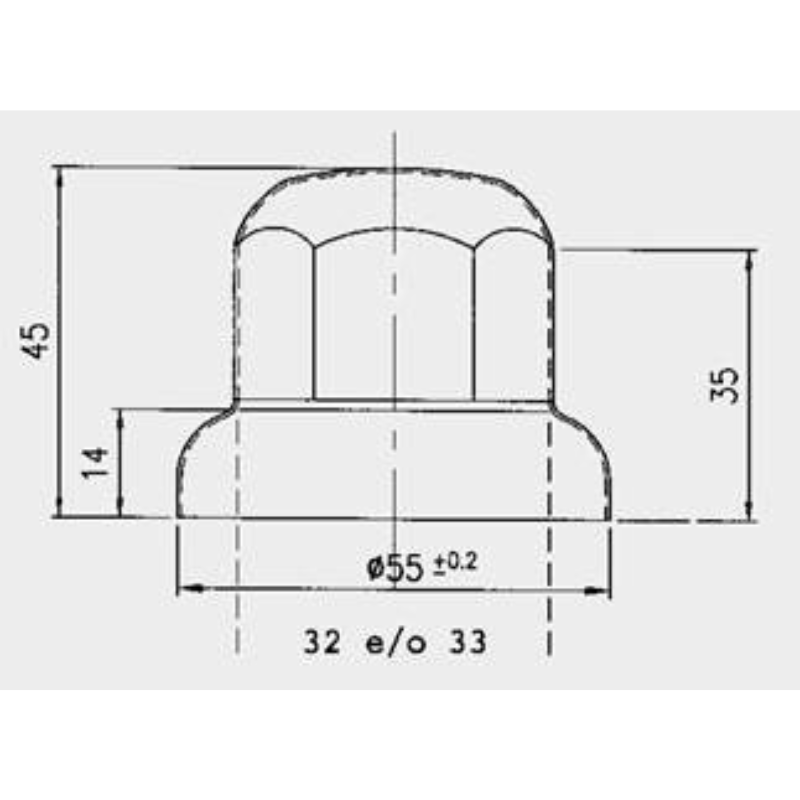 Capac din otel inoxidabil pentru piulita de 32 mm, diametru 55 mm, inaltime 45 mm, potrivit si cu Alcoa [2]
