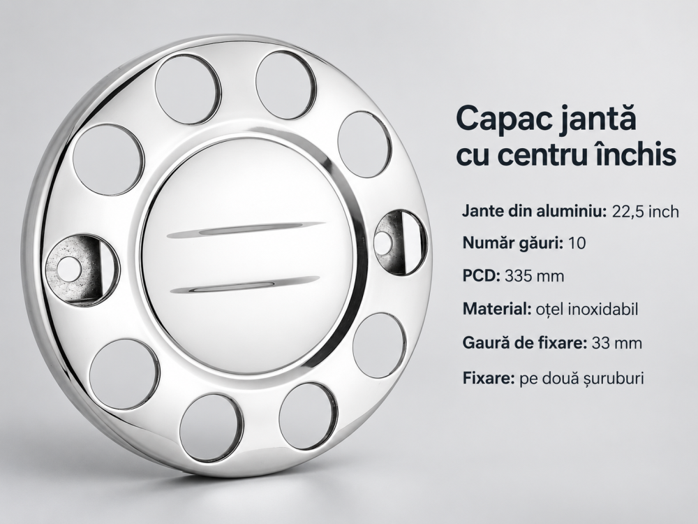 Capac pentru janta din aluminiu 57,15 cm (22,5 inch), centru inchis, inox, PCD 335 mm [2]