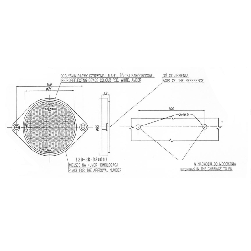Catadioptru Rotund, Reflectorizant alb, galben, rosu, 7.4cm [3]
