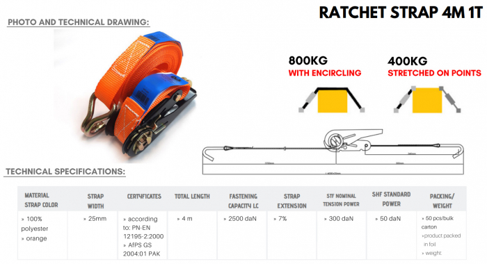Chinga ancorare marfa, cu clichet, 4m, 400daN - Truck LED AKC4804 [2]