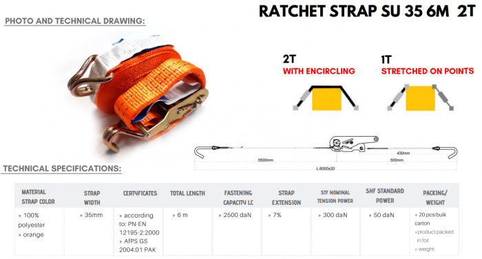 Chinga ancorare marfa, cu clichet, 6m, 2tone, 2500daN - Truck LED AKC4035 [2]