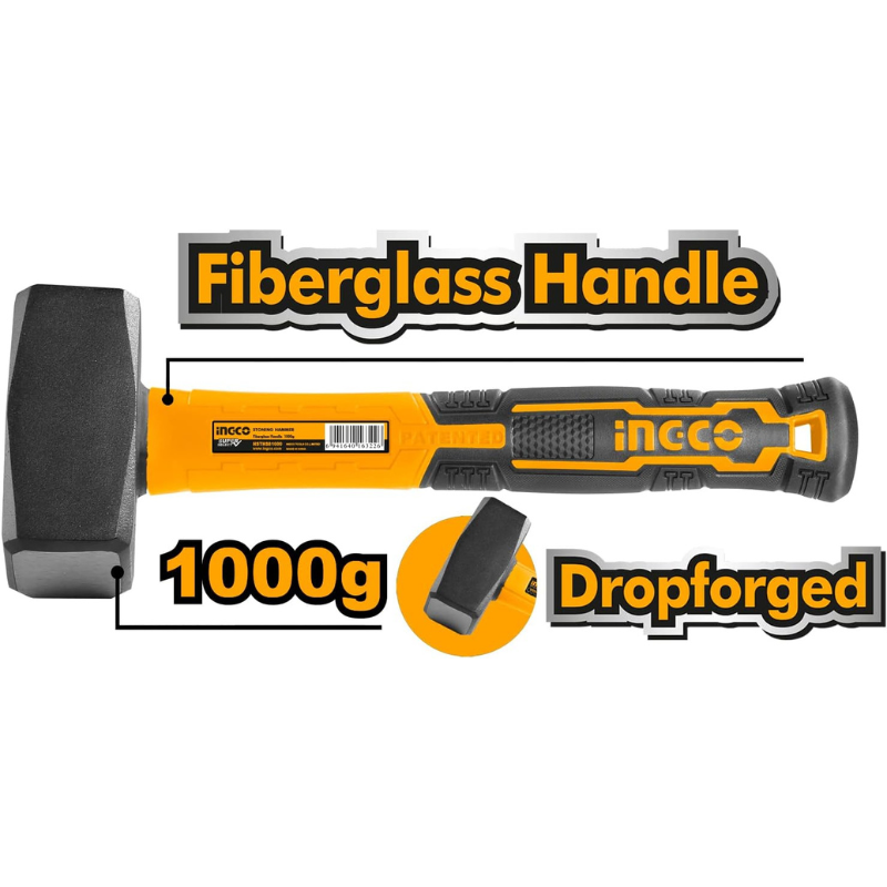 Ciocan Drept, 1 kg, Cap Otel Carbon Forjat, Maner Fibra de Sticla, Antișoc [2]