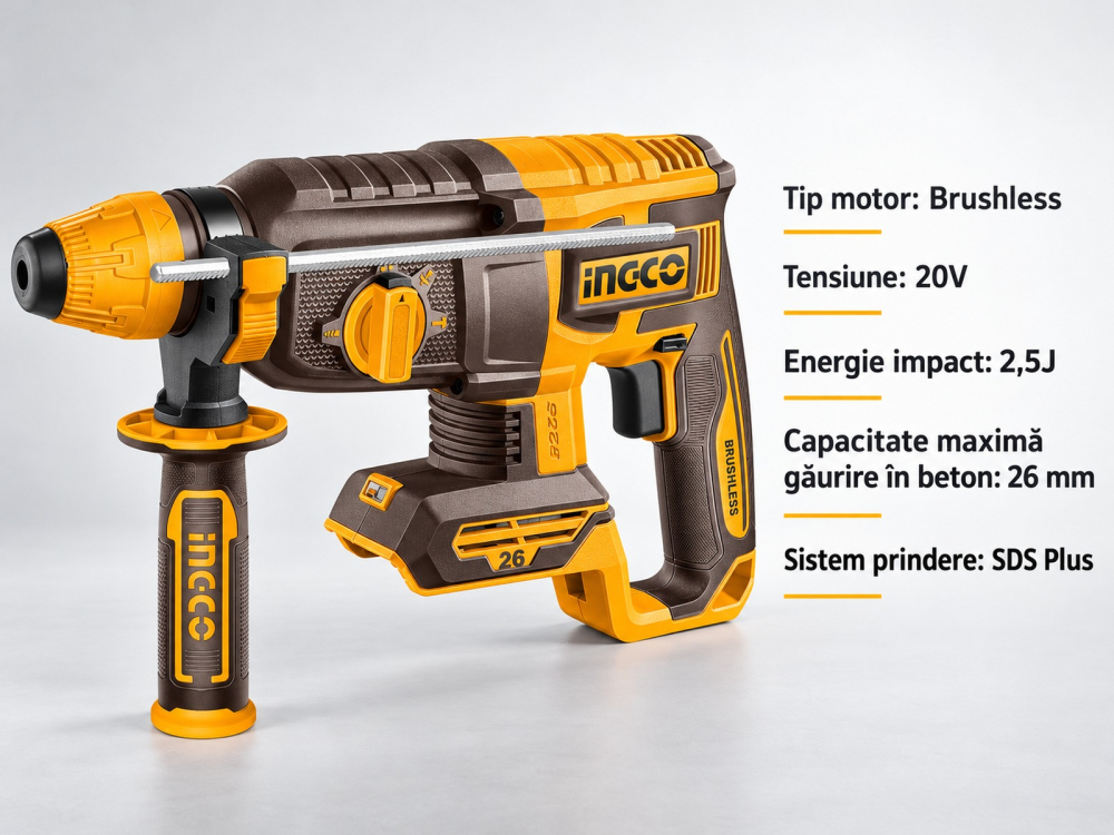 Ciocan rotopercutor brushless 20V, 2,5J, cu 2 acumulatori 4Ah, P20S [4]