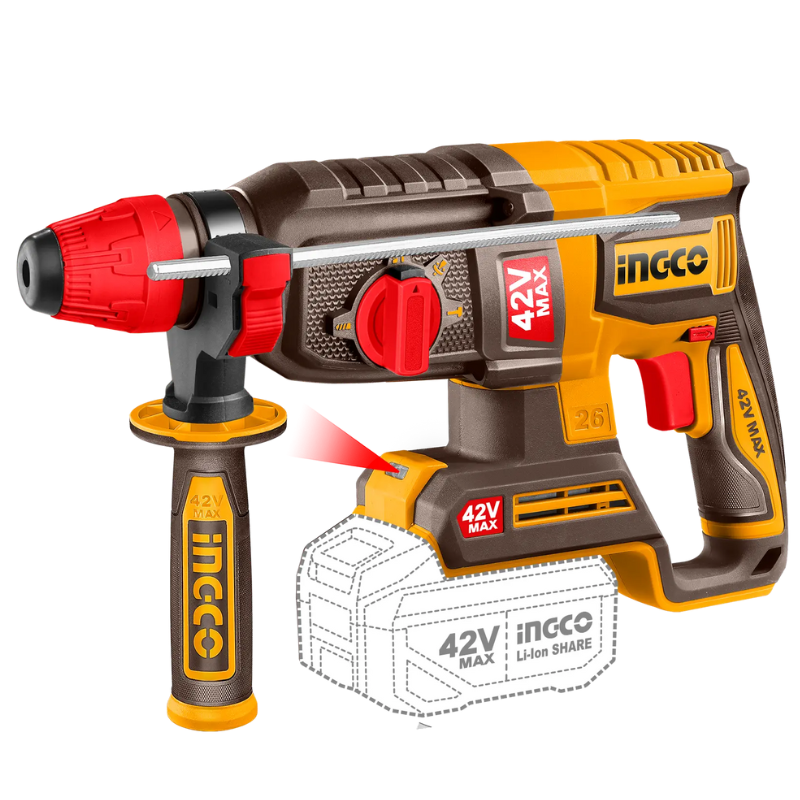 Ciocan Rotopercutor cu Acumulator, Motor Fara Perii, 42V, 4 Functii, Gaurire Beton 26 mm, 2 Acumulatori Inclusi [2]