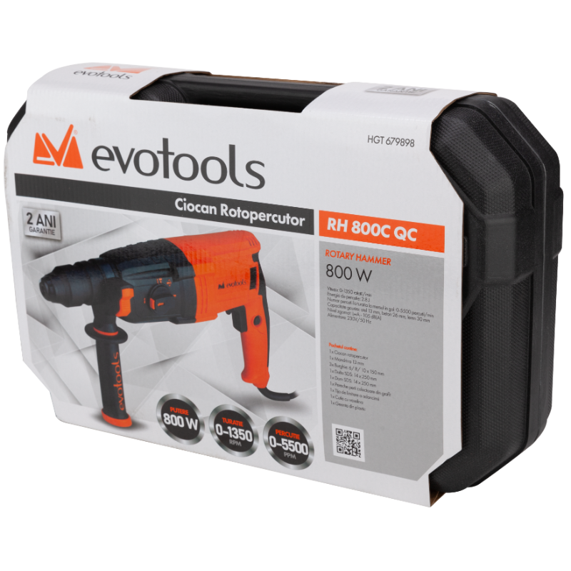 Ciocan rotopercutor SDS Plus, 800W 2.8J, cu 2 mandrine percutie 5000 bpm [2]