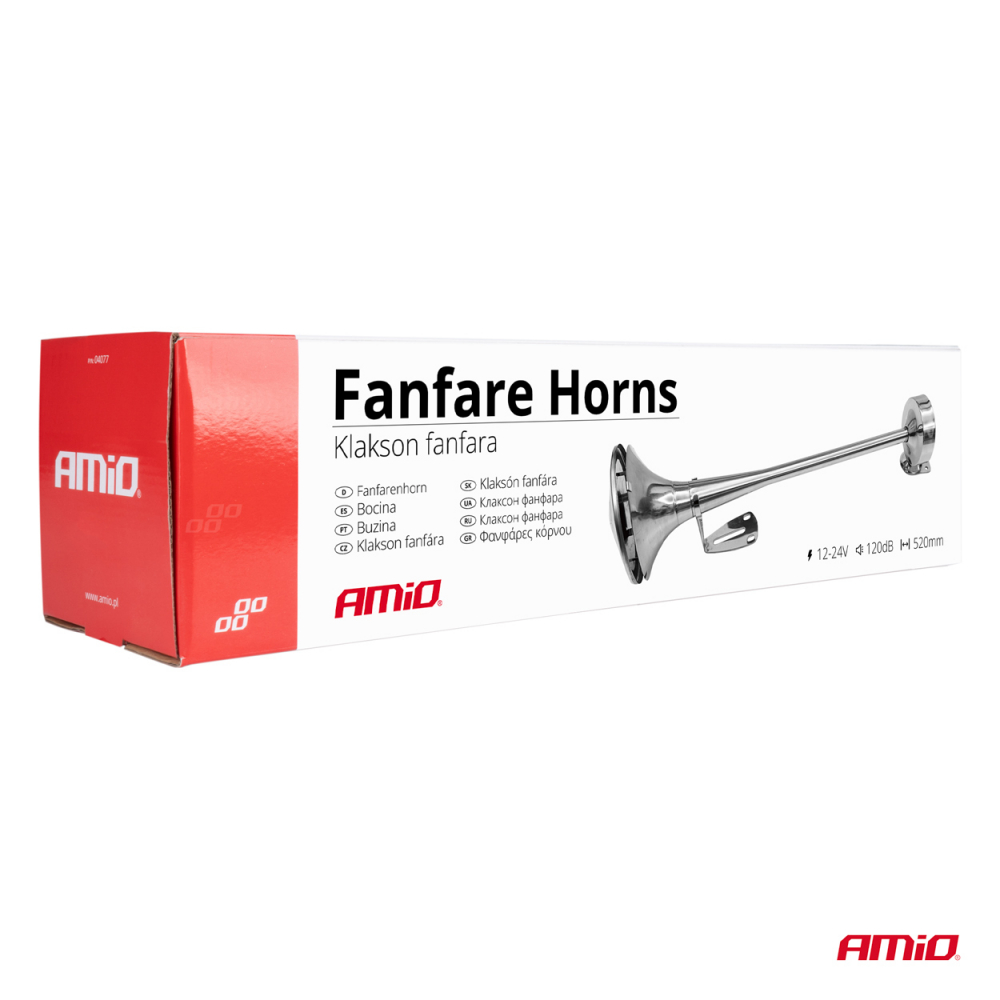 Claxon Fanfara Cromat High Tone, 520mm, 12V/24V - Semnal Acustic Auto [6]