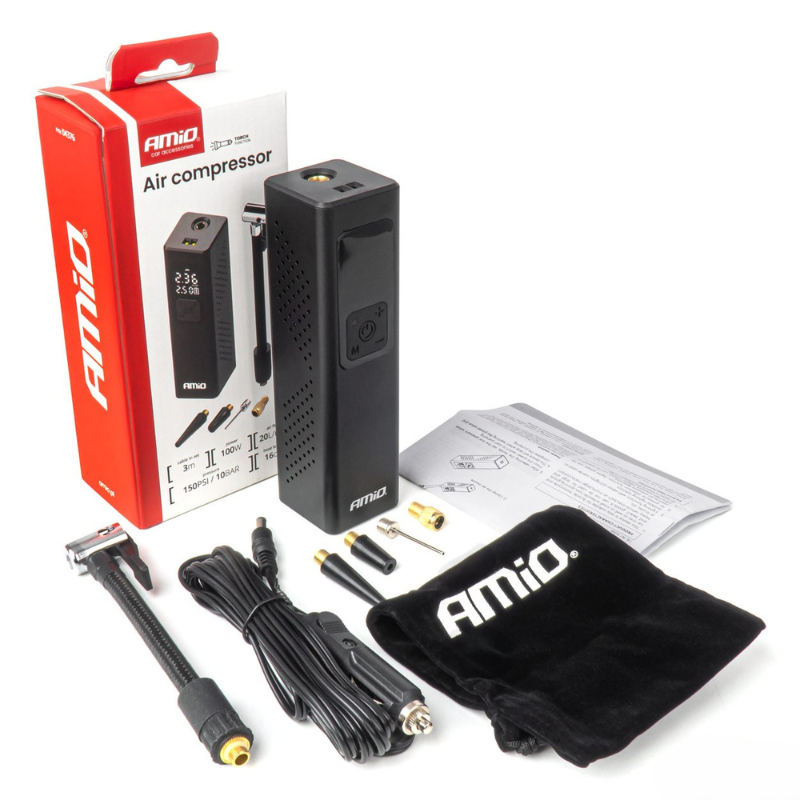 Compresor portabil auto, 12V, 100W, manometru digital, 10 bar, anvelope, mingi si saltele [4]