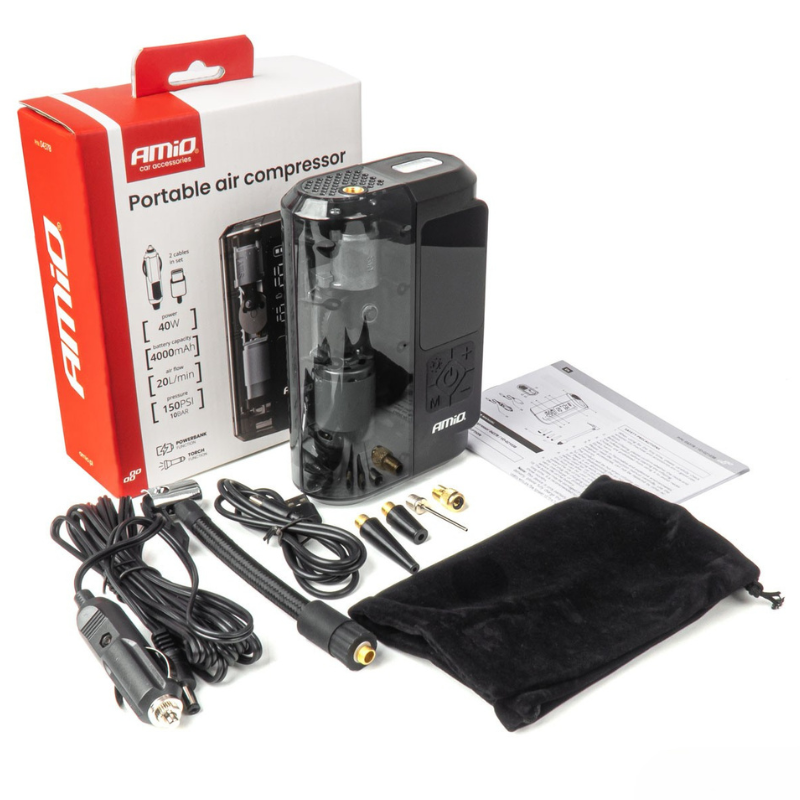 Compresor portabil auto wireless, manometru digital, 10 bar, powerbank, 12V, umflat anvelope, mingi si saltele [9]