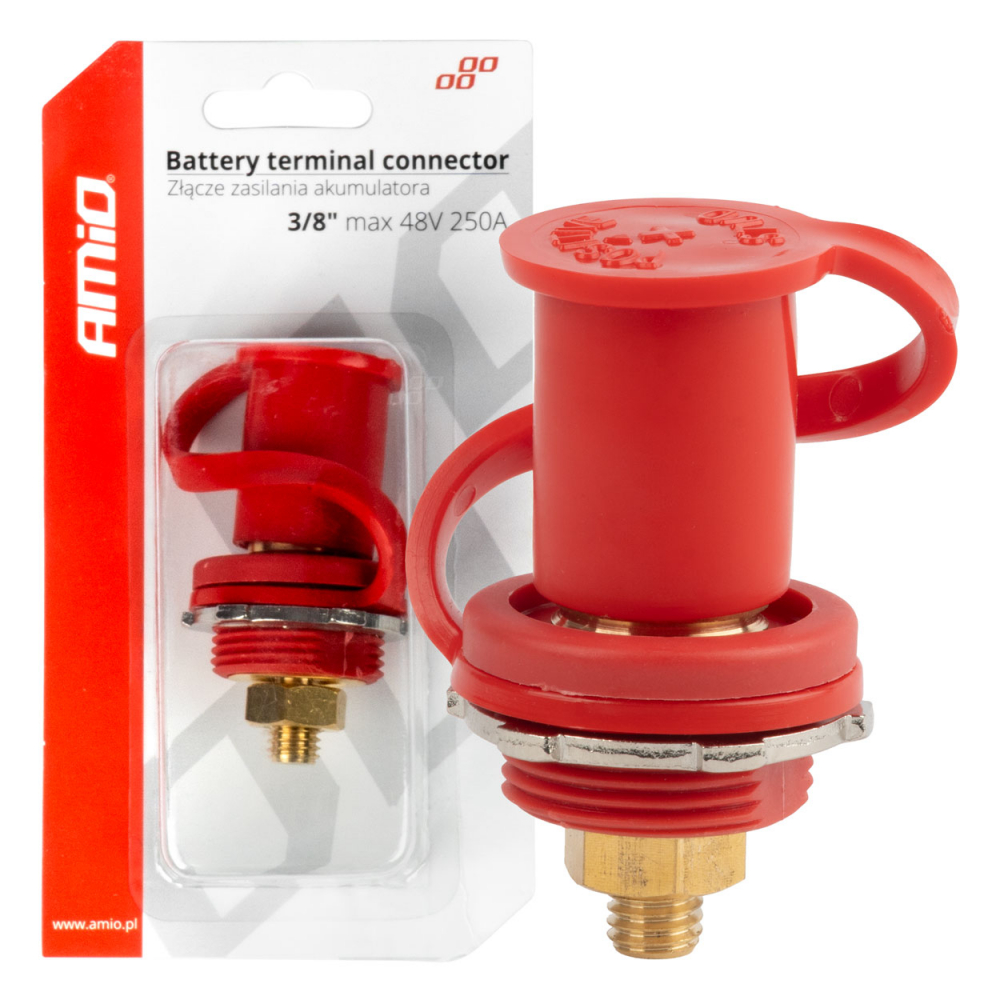 Conector Pozitiv (+) Baterie Auto cu Capac, M10 (3/8"), 12-48V, 250A [1]