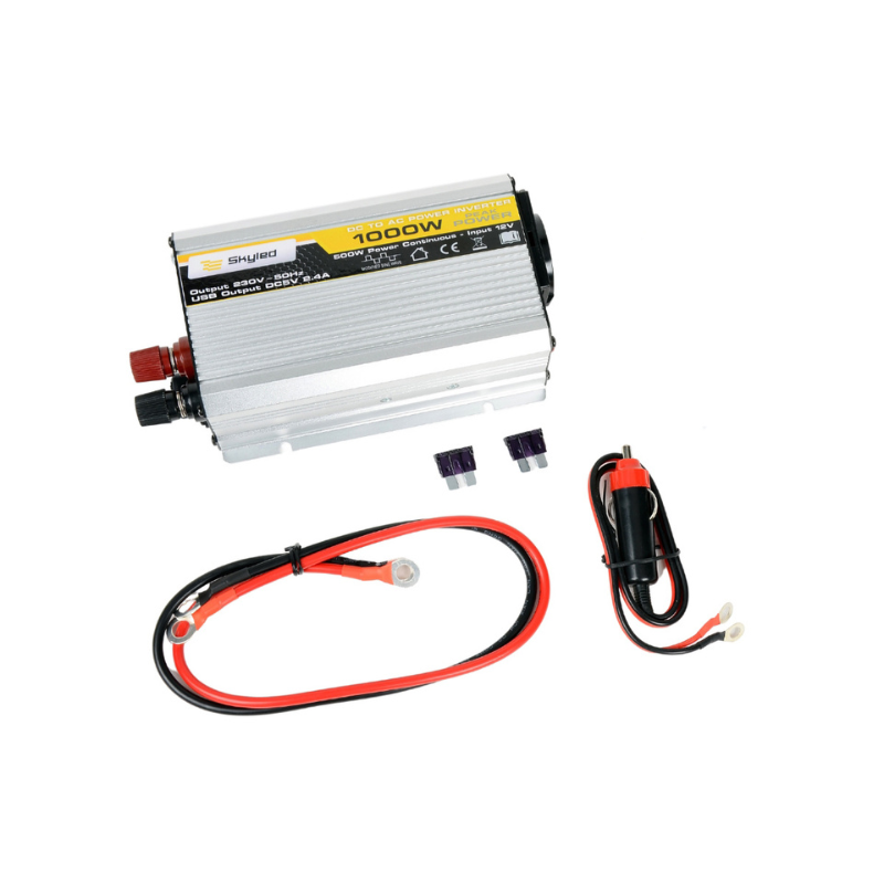 Convertor, Invertor auto, USB, 1000W (putere instantanee), 500W putere continua, unda sinusoidala modificata, 12V - 230V, 50Hz [1]