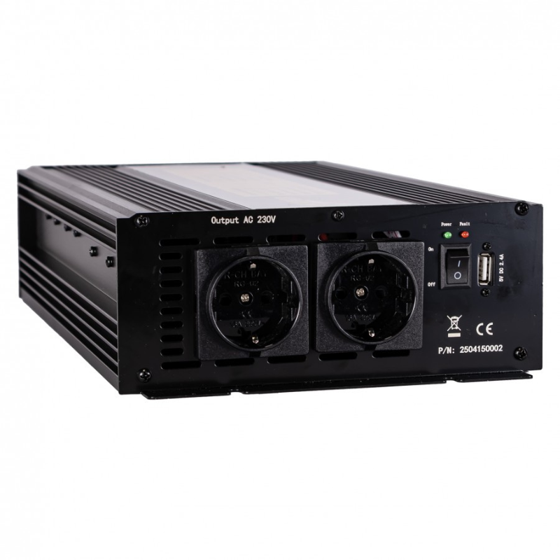Convertor Tensiune Profesional, Invertor 24V DC la 230V AC, Putere 2000W-4000W, Doua Prize Schuko, USB 2.4A [4]