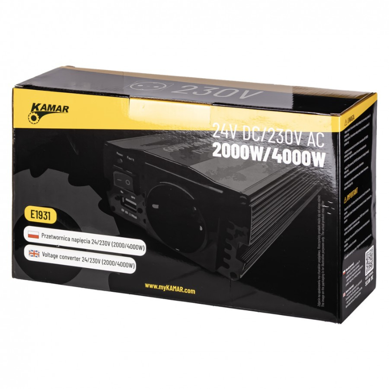 Convertor Tensiune Profesional, Invertor 24V DC la 230V AC, Putere 2000W-4000W, Doua Prize Schuko, USB 2.4A [6]