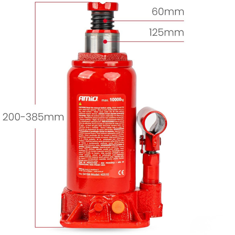 Cric Hidraulic Tip Butelie, Capacitate Ridicare 10 Tone, Cutie PVC Inclusa, 200-385mm [5]