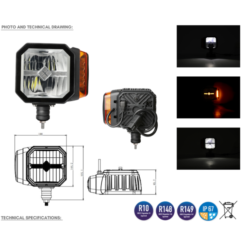 Far LED pentru utilaje, tractoare cu faza lunga si scurta, semnalizare, si lentila incalzita [5]