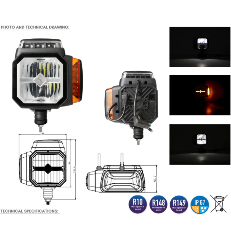 Far LED pentru utilaje, tractoare, excavatoare faza lunga si scurta, semnalizare, ceata si lentila incalzita [2]