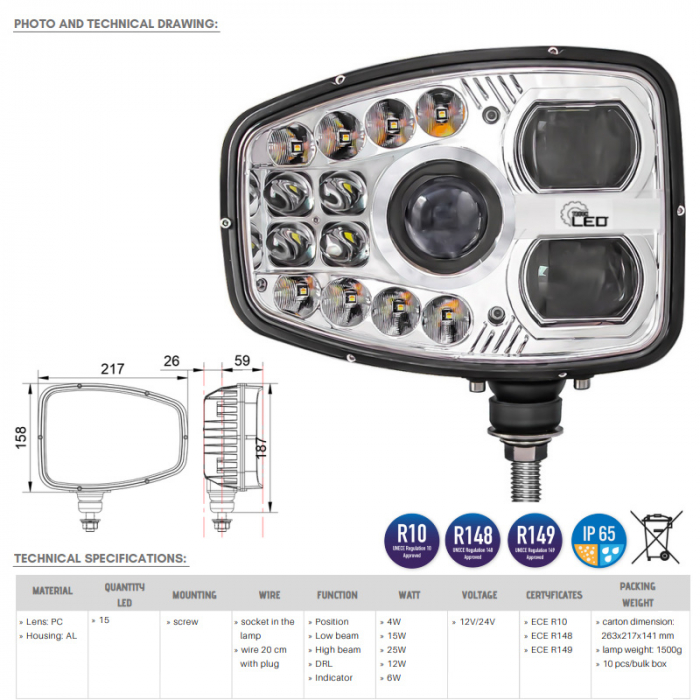 Far LED potrivit pentru tractoare, utilaje si excavatoare cu 5 functii, 12  24V - Truck LED L3430, L3431 [6]