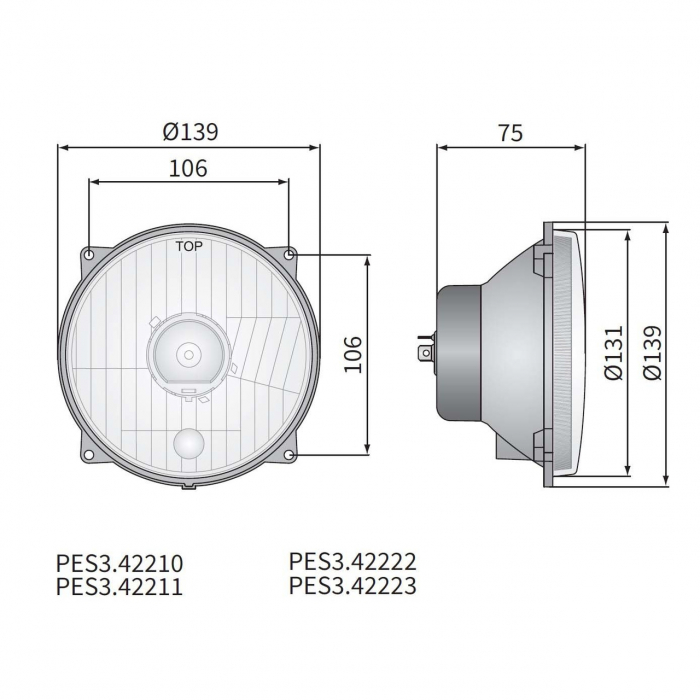 Far Tractor Rotund PES 3, 131 x 106, 2 functii, echipat cu bec 12V - Wesem  PES3.42210 [2]