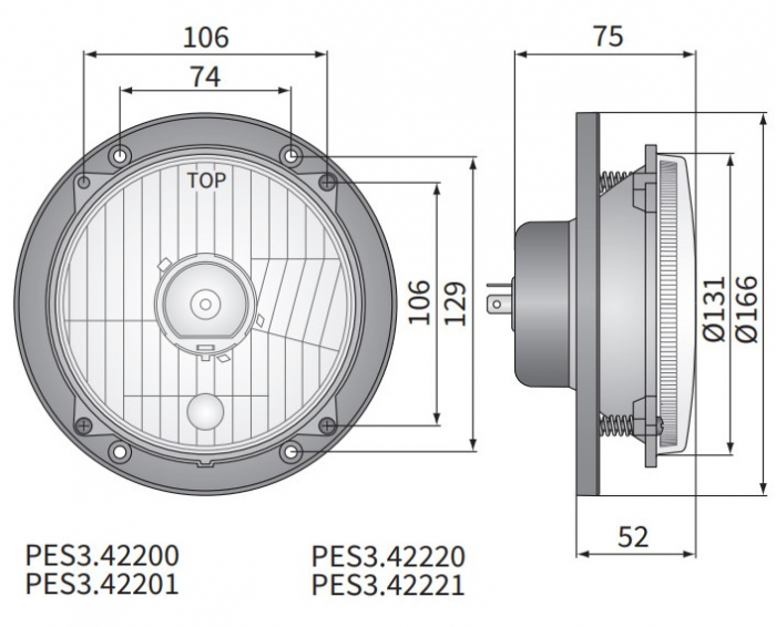 Far tractor rotund, PES3, echipat cu becuri, 12V [2]