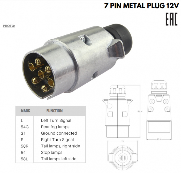 Fisa cu 7 pini, 12V, carcasa metal - Truck LED E1264 [2]