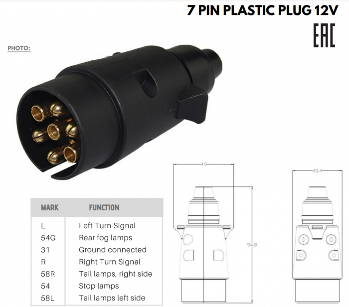 Fisa remorca cu 7pini, 12V, carcasa plastic - Truck LED E1320 [2]