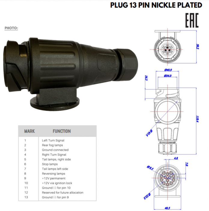 Fisa, stecher cu 13pini, 12V - Truck LED W-13-B [3]