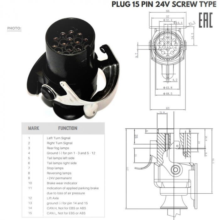 Fisa, stecher cu 15 pini, 24V - Truck LED W-15 [5]