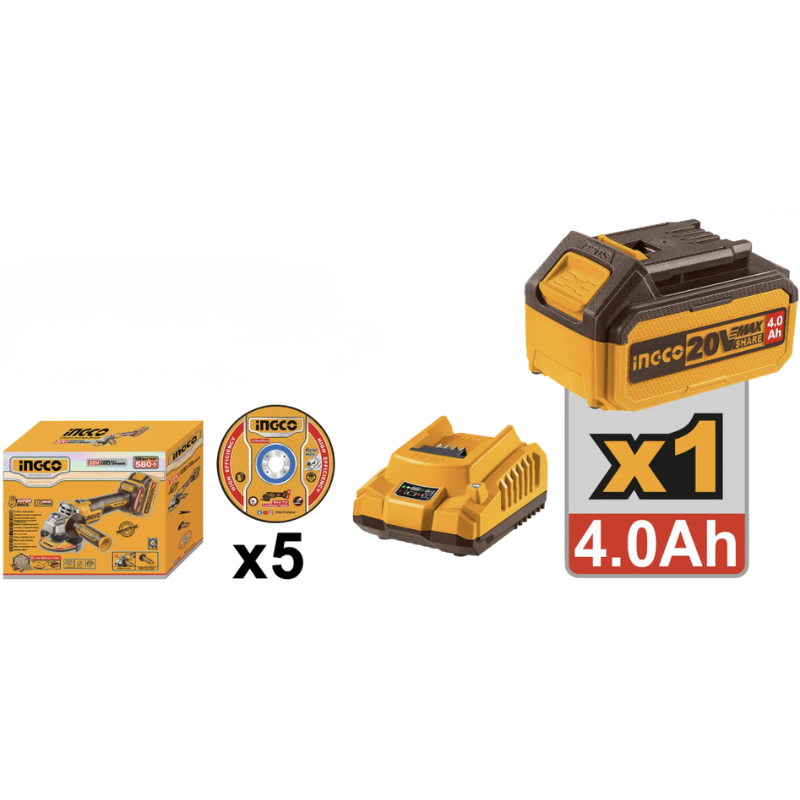 Flex unghiular 20V, 11.5cm, 900W, brushless, cu acumulator 4Ah si incarcator [3]