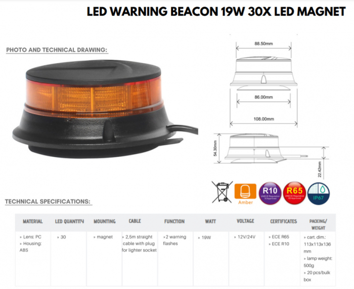Girofar 12/24V, LED, prindere cu magnet, 2 jocuri lumini - Truck LED  ALR0071 [7]
