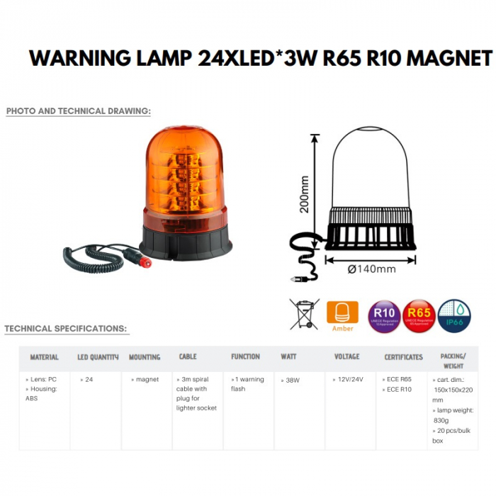 Girofar LED cu baza magnetica si ventuza, 14 x 20 cm, 1224V - Truck LED ALR0015-2 [3]