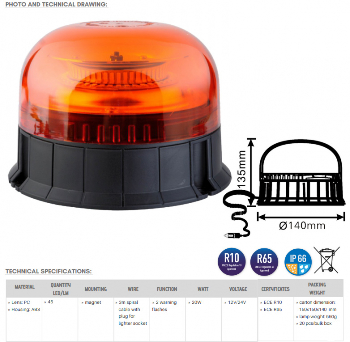 Girofar LED cu doua functii, fixare cu magnet si ventuza, 1224V - Truck LED ALR0101 [3]