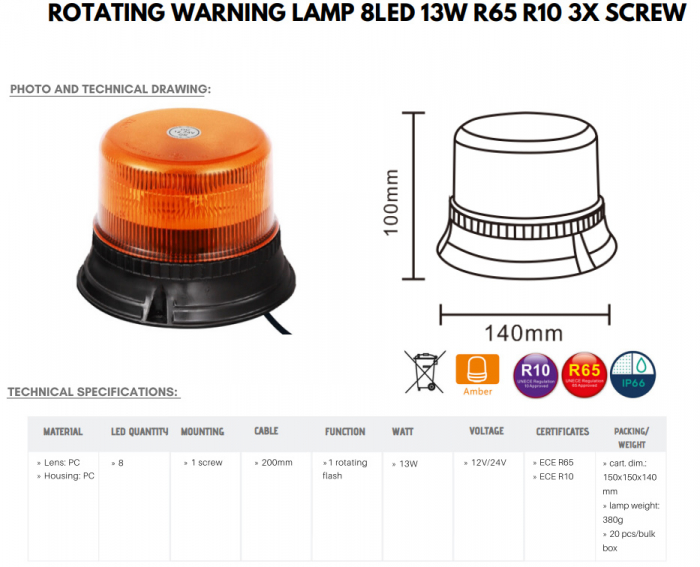 Girofar LED rotativ 12 24V, prindere în 3 suruburi [3]
