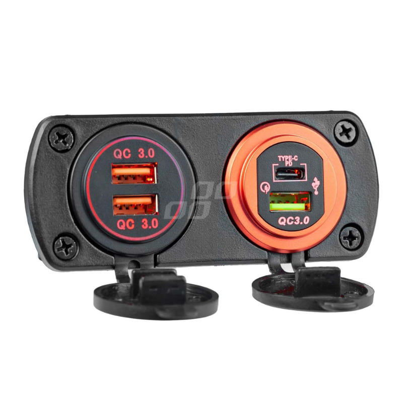 Incarcator Auto Incastrabil 12/24V, 2 x USB, Impermeabil, QC3.0 lumina rosie [7]